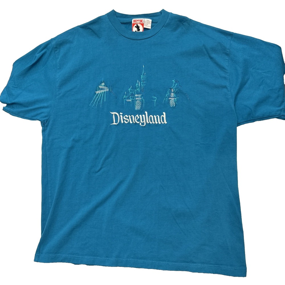 Disney T-Shirt Unisex 3XL Blue Good Vintage Embroidered Disneyland Castle 90s